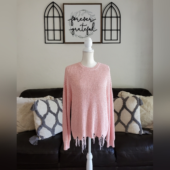 Lovers + Friends Lansel Distressed Hem Sweater In Pink NWT Size S Boho Chic - Picture 2 of 10